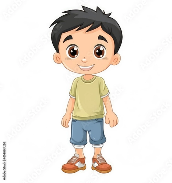 Fototapeta Cartoon funny little boy isolated on white background. Generative AI