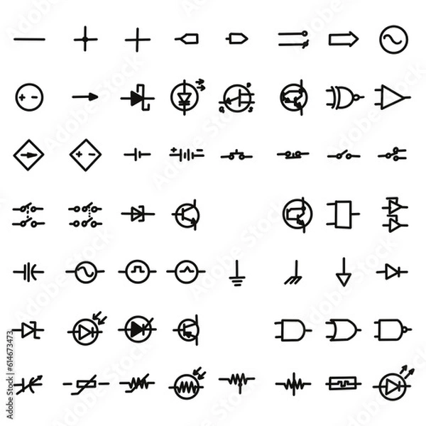 Fototapeta Electronic circuit symbols icon. Image basic circuit symbols