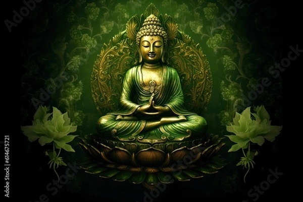 Fototapeta Green Tara Buddha in deep meditation, generative ai