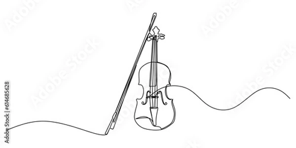 Fototapeta Continuous single one line of violin isolated on white background.