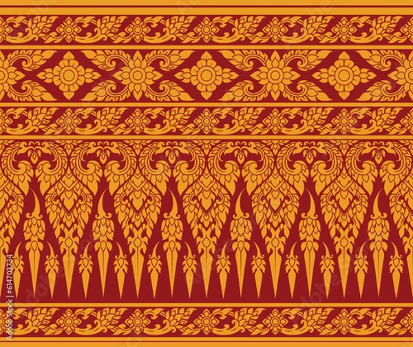 Obraz Thai pattern seamless, red and gold Thai background, thai pattern temple
