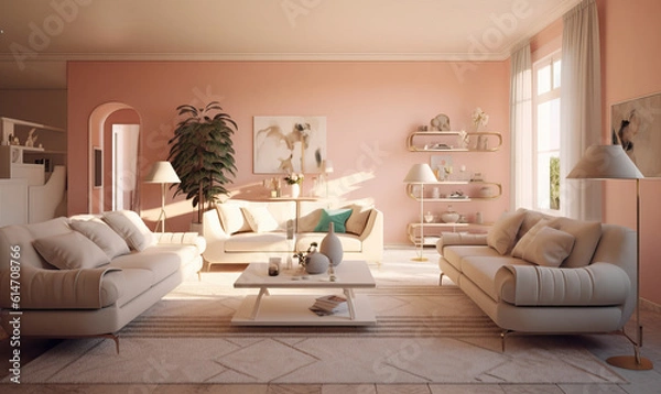 Fototapeta Living Room Interior, 1990s Style. Created using generative AI tools