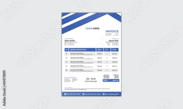 Fototapeta Modern Corporate and Creative Invoice Design Template Vertical Name Invoice Simple and Clean Blue and Black Business Invoice Vector Illustration Colorful Gradient Invoice Design New Tend New Design