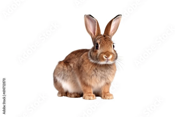 Fototapeta Isolate brown rabbit seen from the side isolated on a transparent background generative AI.