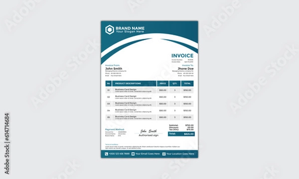 Fototapeta Modern Corporate and Creative Invoice Design Template Vertical Name Invoice Simple and Clean Blue Dark and Black Business Invoice Vector Illustration Colorful Gradient Invoice Design Tend New Design