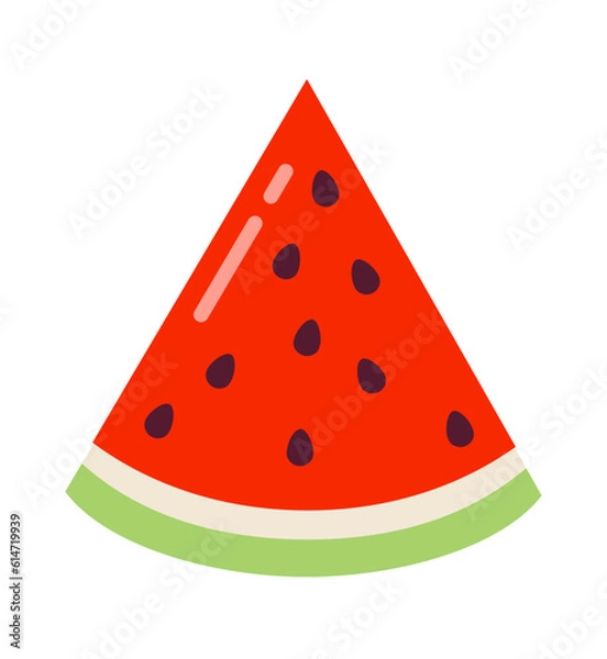 Fototapeta Watermelon slice semi flat colour vector object. Picnic snack at summer. Vegan cuisine. Summertime. Editable cartoon clip art icon on white background. Simple spot illustration for web graphic design
