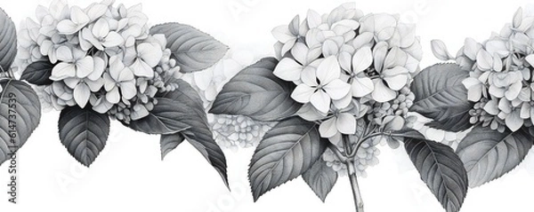 Fototapeta Hydrangea black lines stroke art on white background Generative AI