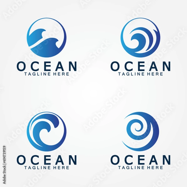 Obraz wavy blue ocean water letter O ocean wave logo design vector