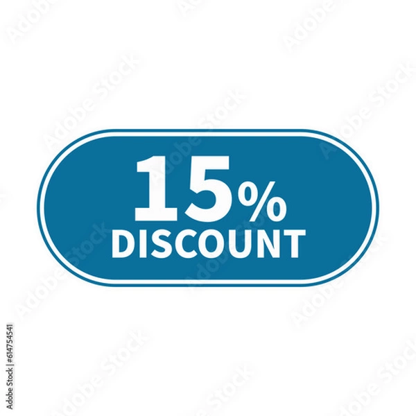 Fototapeta 15 Discount In Blue Color Rounded Rectangle Shape For Advertisement Sale
