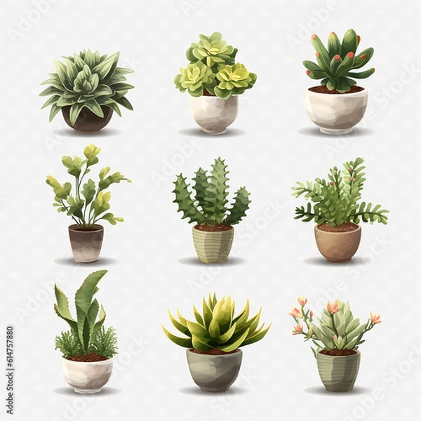 Fototapeta set of cactus in pots, ai generated