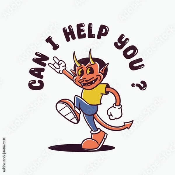 Obraz cute devil face character cartoon walking illustration