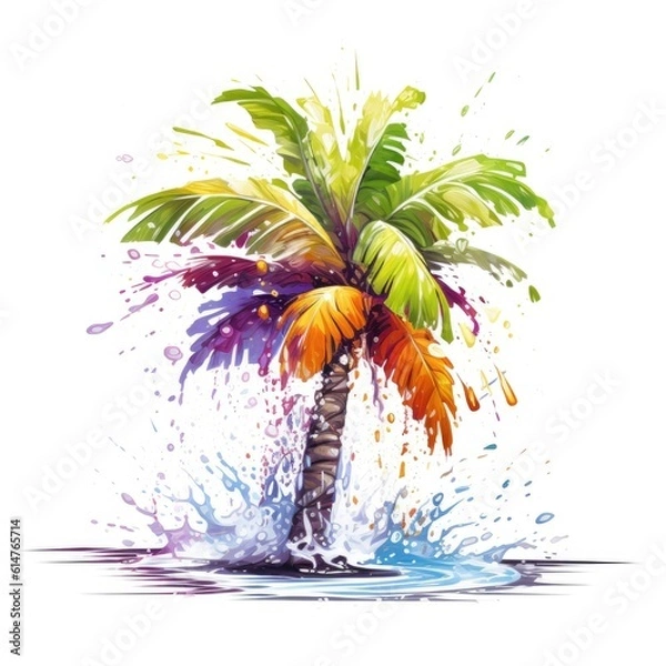 Fototapeta Tree, vector design for t-shirt, splashes and waves, bright tropical design, california, miami