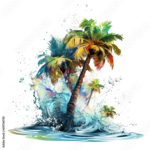 Fototapeta Trees, vector design for t-shirt, splashes and waves, bright tropical design, california, miami