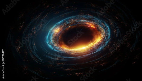 Fototapeta A glowing spiral galaxy orbits in a multi colored star field generated by AI