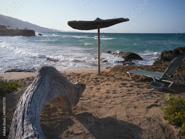 Fototapeta beach with umbrellas and chairs