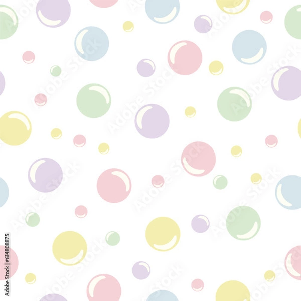 Obraz Cheerful colored soap bubbles, childish seamless pattern in soft pastel colors. Vector