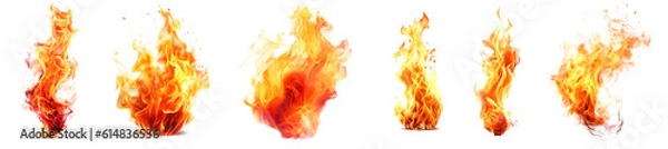 Fototapeta Set of burning fires of flames and sparks on transparent background. For use on light backgrounds.