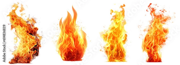 Fototapeta Set of burning fires of flames and sparks on transparent background. For use on light backgrounds.
