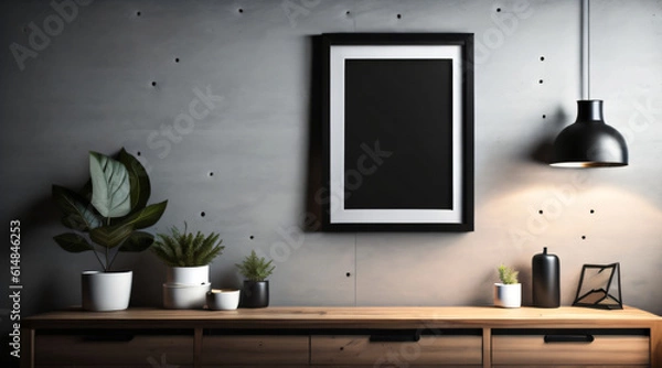 Fototapeta Free Photo interior poster mockup and picture frame in luxury contemporary interior with dark Color wall minimalistic New Frame.