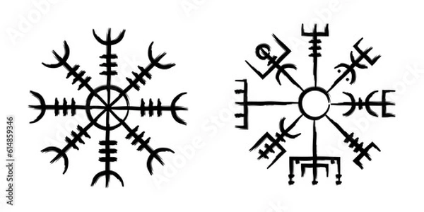 Fototapeta Two norse runic symbols called Aegishjalmur which aslo mean Helm of Awe and Vegvisir, also know as Wayfinder.