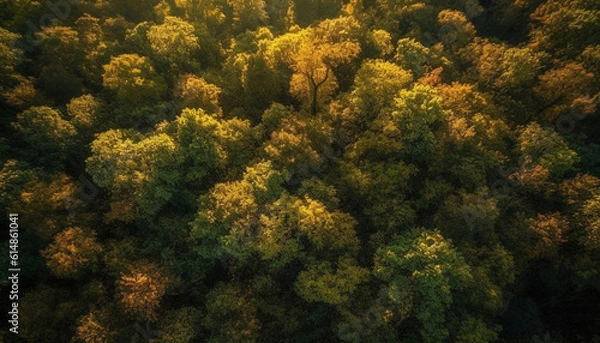 Fototapeta Vibrant autumn foliage paints a tranquil forest landscape in October generated by AI