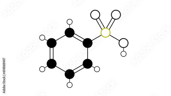 Fototapeta benzenesulfonic acid molecule, structural chemical formula, ball-and-stick model, isolated image aromatic sulfonic acid