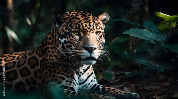 Fototapeta Jaguar in the Tropical forest. Generative AI
