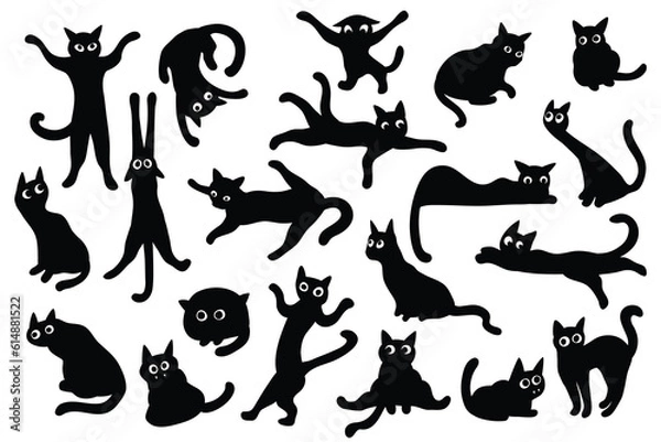 Fototapeta Set of 20 funny black cats