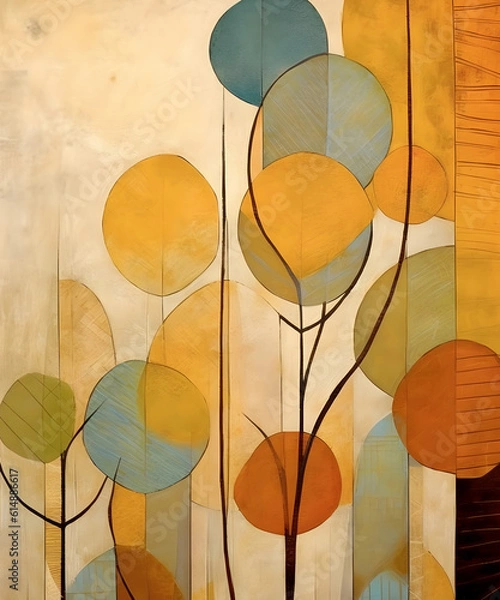 Fototapeta Tree leaf and sun, minimalist art, earthy tones, Bohemian, Eclectic, Organic, Free - spirited, Ethnic, Earthy, Vibrant, Natural, Folk, Tribal, Whimsical, Abstract, Geometric, Bold, Intuitive, Creati