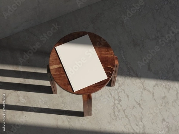 Fototapeta Magazine cover Mockup on wooden chair. 3d rendering