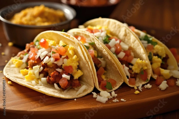 Fototapeta Mexican Breakfast tacos - ai generated