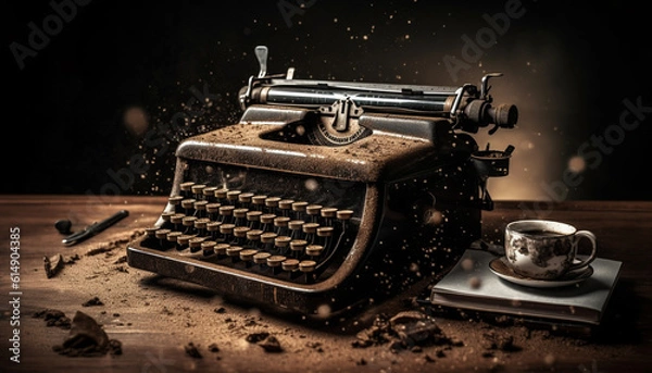 Fototapeta Rustic typewriter a metallic relic of old fashioned communication machinery generated by AI