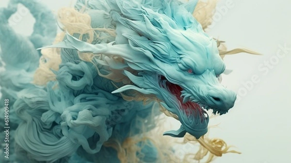 Fototapeta Dragon in dynamic movements. around the dragon blue ink. Generative ai