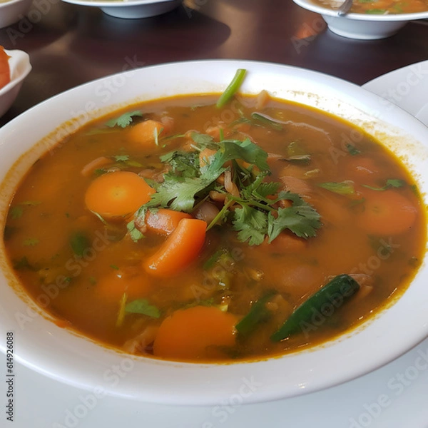 Fototapeta Paneer Makhanwala home style. Veg makkhanwala on a white plate. Paneer Masala or Cheese Cottage Curry, famous indian dish. Realistic 3D illustration. Generative AI