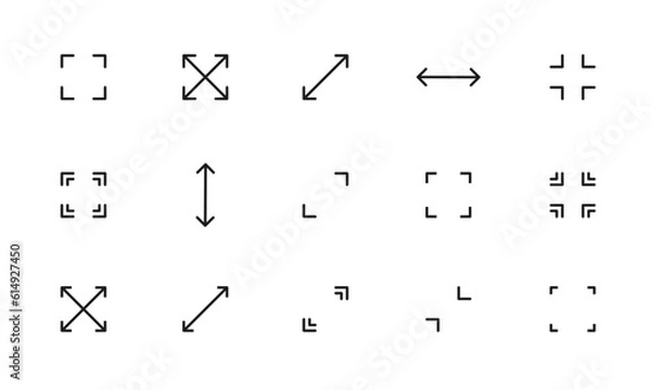 Obraz 全画面表示を意味するアイコンのセット/拡大表示/フルスクリーン/矢印/イラスト/ベクター