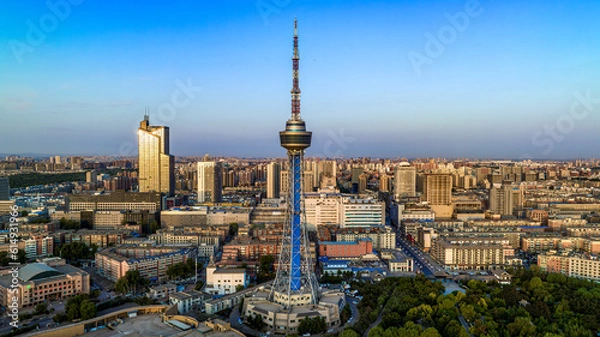 Fototapeta Morning view of Jilin Radio and TV Tower in Changchun, China