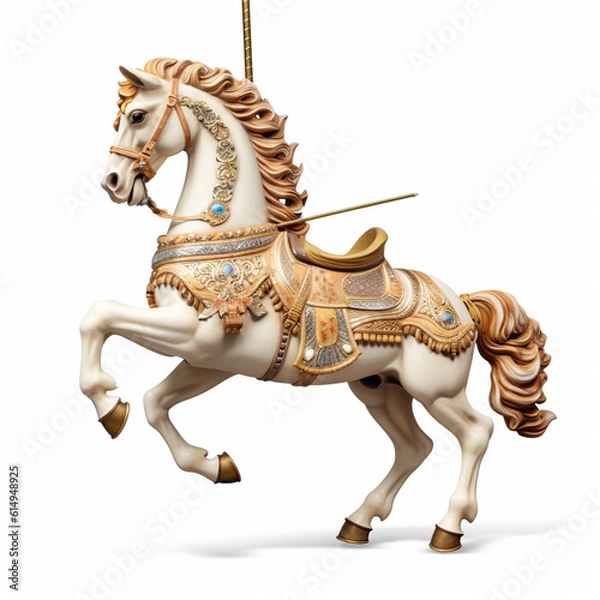 Obraz Generative AI Carousel horse isolated on a white background. 3d rendering.
