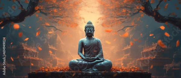 Obraz Generative AI Buddha statue in the forest. 3D illustration. Panorama