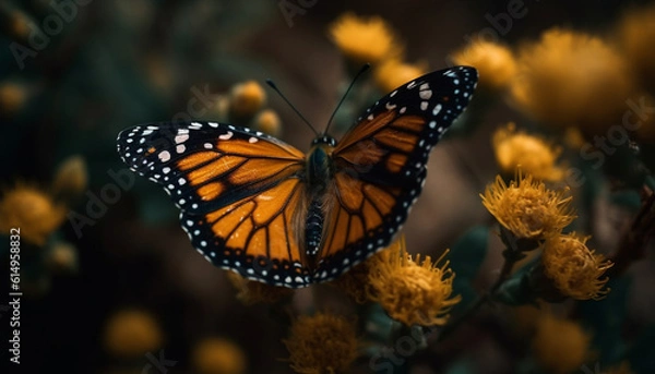 Fototapeta The monarch butterfly vibrant wings pollinate a single flower generated by AI