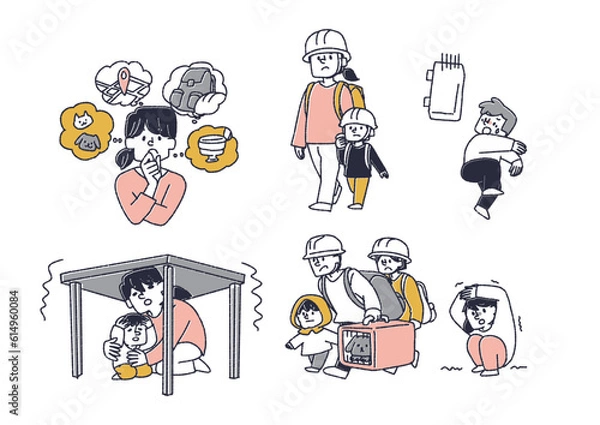 Obraz 地震などの自然災害に関するイラストセット