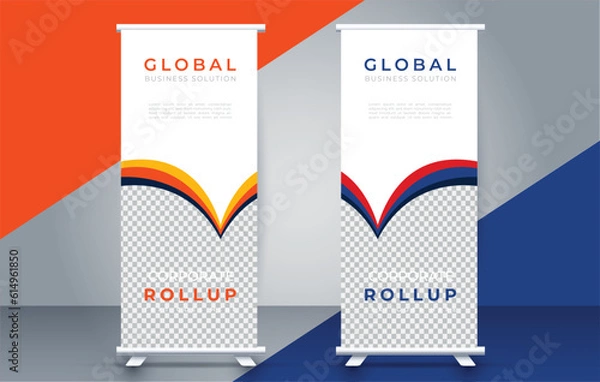 Fototapeta Modern roll up banner design template. flyer. pull up. presentation. brochure. poster. advertisement. print media