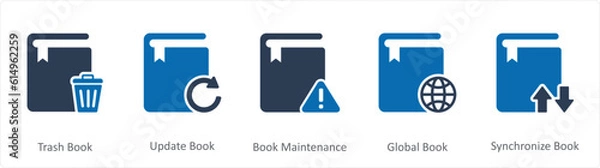 Fototapeta A set of 5 Document icons as trash book, update book, book maintenance