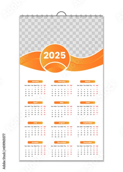 Fototapeta Wall Calendar 2025, Wall calendar design template for 2025, minimalist, clean, and elegant design Calendar for 2025,wall calendar template design