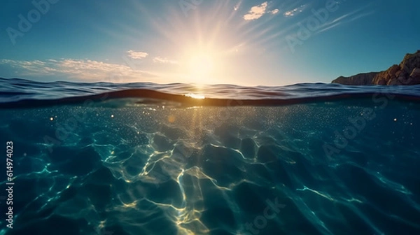 Obraz ocean waves with sunlight reflex on the surface of sea water in the morning or evening when sunset or sunrises. background nature landscape collection of beautiful nature theme