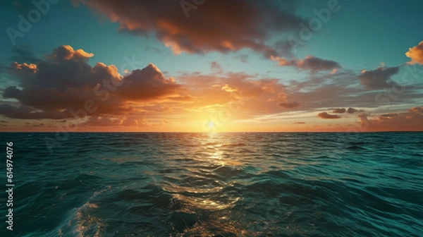 Fototapeta ocean waves background with clear water and sunset or sunrise, feeling bright and fresh representing concept of beautiful nature theme