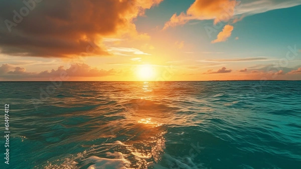 Fototapeta ocean waves background with clear water and sunset or sunrise, feeling bright and fresh representing concept of beautiful nature theme