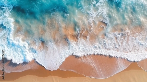 Fototapeta ocean waves background with clear water and nature beach landscape from top view, feeling relaxing and clam representing concept of beautiful nature theme