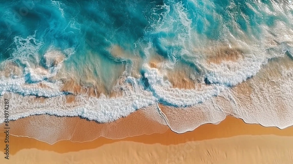 Obraz ocean waves background with clear water and nature beach landscape from top view, feeling relaxing and clam representing concept of beautiful nature theme