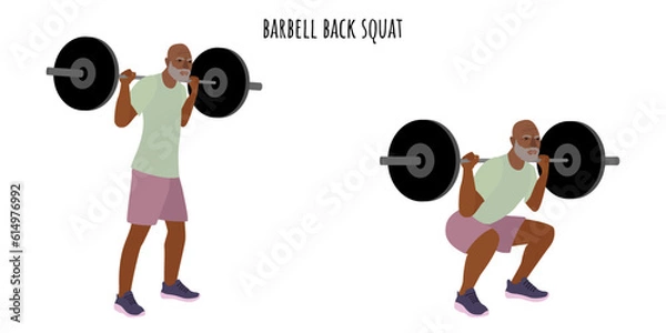 Obraz Senior man doing barbell back squat exercise