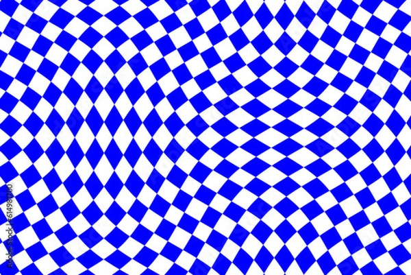 Fototapeta Blue and white checkered flag texture background vector. Wavy tartan plaid fabric pattern. Abstract geometric shapes. Wave stripes ethnic pattern.
